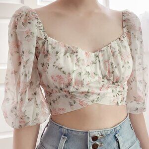 Pink and Green Floral Tied Back Blouse